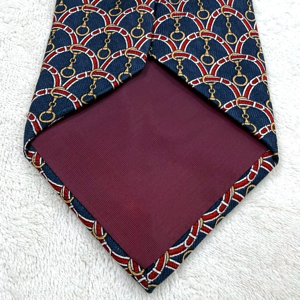 Tom James Silk Necktie Navy Red Gold Equestrian Horse Bit USA Designer Tie - Picture 5 of 12